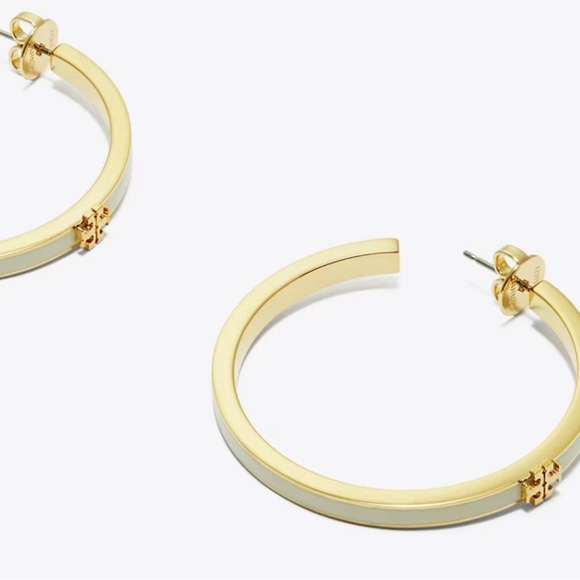 NWT! 🔥🔥Tory Burch Ivory Enamel Hoop Earrings - Picture 4 of 8